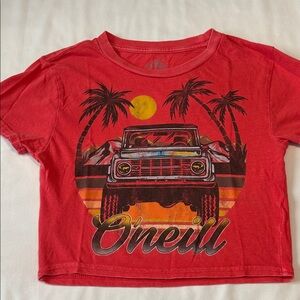 O'Neill Red Palm Tree Graphic Crop Tee